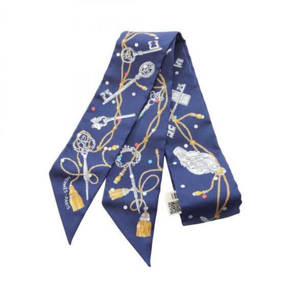 Hermes Scarf Twill les Cles a Pois Navy Silk Navy Multicolor